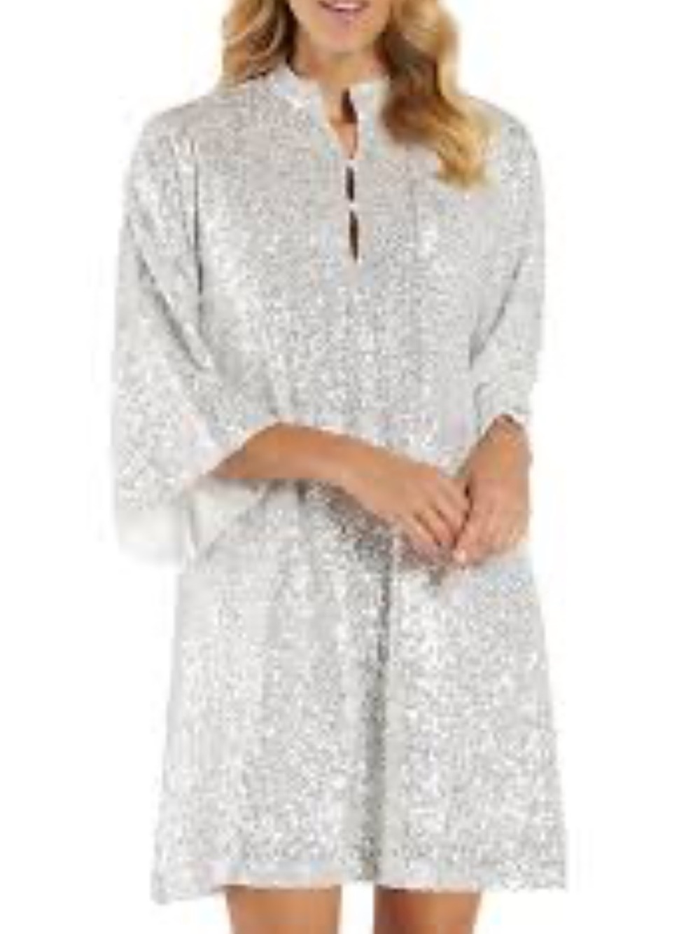Jude Connally Delia Tunic Dress Silver Sequins Size Medium